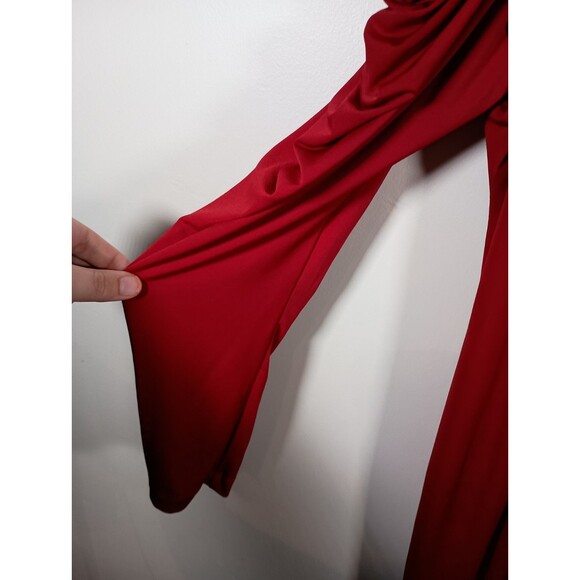 Monroe and Main Red Stretch Strappy Knit Formal Long Puff Sleeve Dress Size 16 - Picture 4 of 9